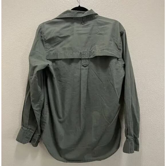 Basic Editions Olive Green Collared Button Up Long Sleeve Shirt Size Small - Picture 6 of 6